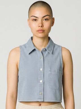 Pull&Bear Blue and White Pinstripe Sleeveless Button Crop Top Vest Medium